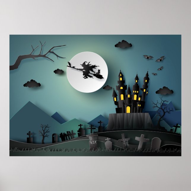 Papercut Halloween House, Witch, Graveyard Scene Poster (Framsidan)