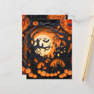 Papercut Halloween Scene Vykort