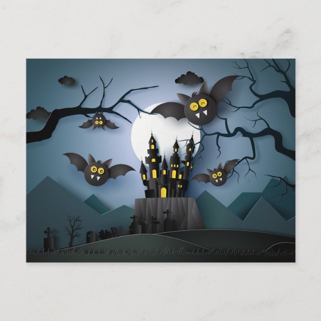 Papercut Haunted Castle and Fladdermus Vykort (Framsida)