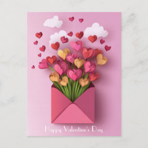 Papercut Heart och Clouds Valentines Hälsning Vykort
