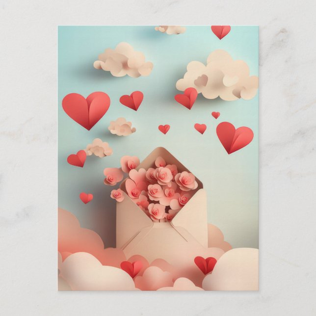 Papercut Heart och Clouds Valentines Hälsning Vykort (Framsida)