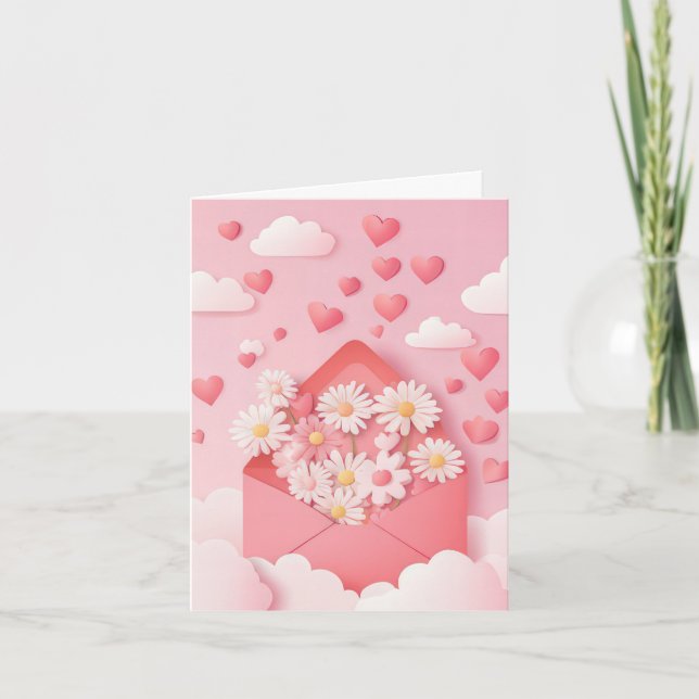 Papercut Heart och Flowers Valentines Hälsning Helgkort (Framsida)