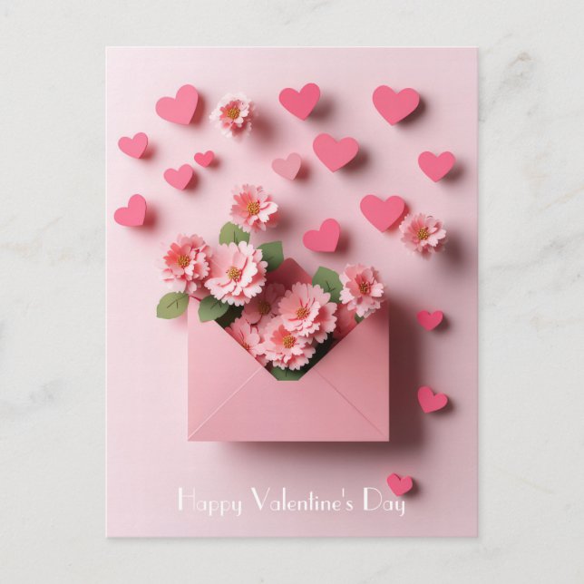 Papercut Heart och Flowers Valentines Hälsning Vykort (Framsida)