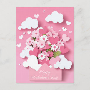 Papercut Heart och Flowers Valentines Hälsning Vykort
