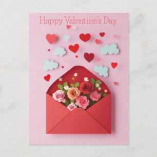 Papercut Heart och Flowers Valentines Hälsning Vykort