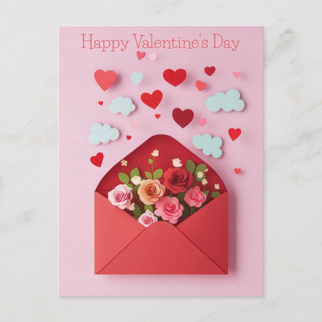 Papercut Heart och Flowers Valentines Hälsning Vykort (Framsida)