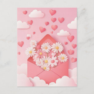 Papercut Heart och Flowers Valentines Hälsning Vykort