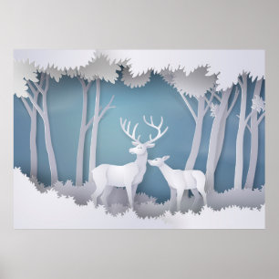 Papercut Hjort i Forest Poster