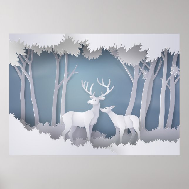 Papercut Hjort i Forest Poster (Framsidan)