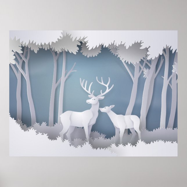 Papercut Hjort i Forest Poster (Framsidan)