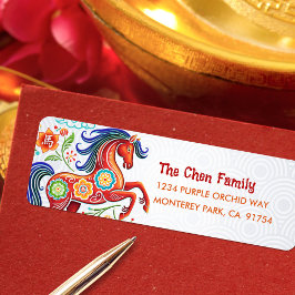 Papercut Horse Chinese Lunar New Year 2026 Stylish Returadress Etikett