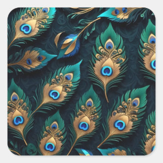 Papercut Peacock Feathers Mönster Fyrkantigt Klistermärke