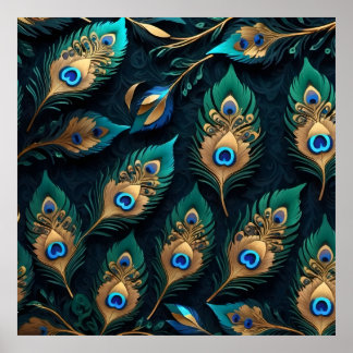 Papercut Peacock Feathers Mönster Poster