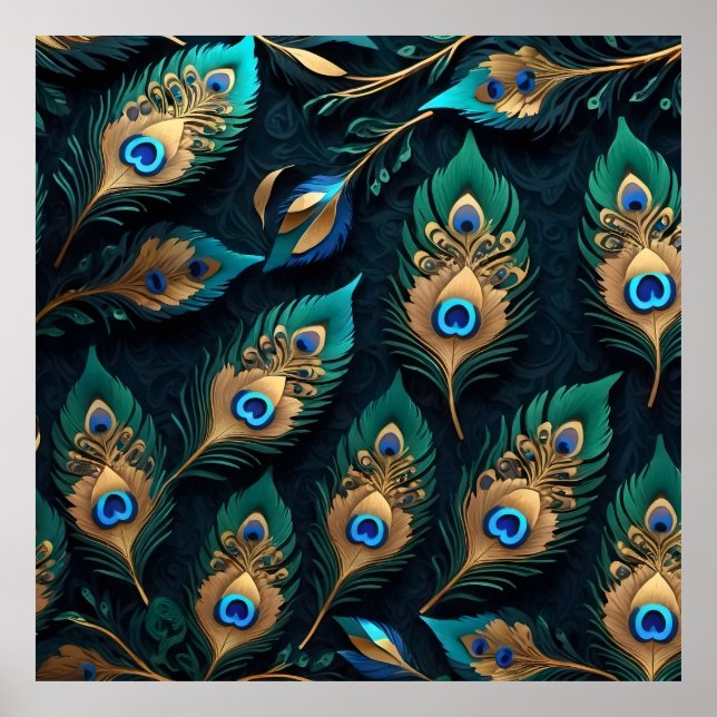 Papercut Peacock Feathers Mönster Poster (Framsidan)