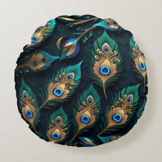 Papercut Peacock Feathers Mönster Rund Kudde