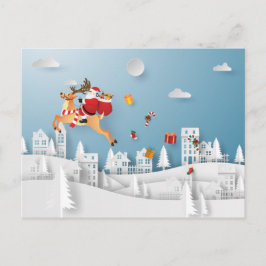 Papercut Santa levererar Gift över jul Vykort