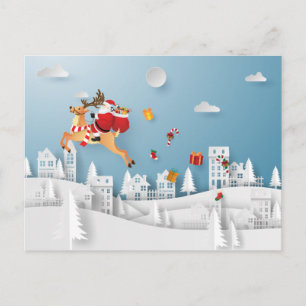 Papercut Santa levererar Gift över jul Vykort