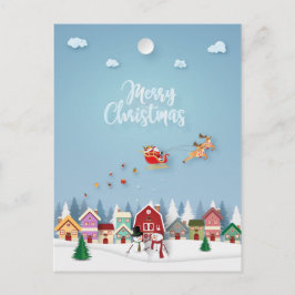 Papercut Santa Red Barn Snögubbar jul Vykort