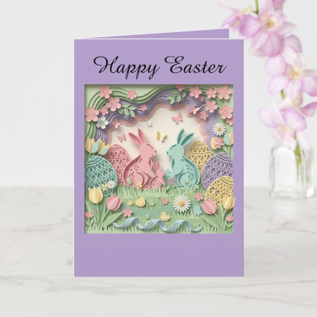 Papercut Style Easter Bunny Greeting Card Kort (Orkide)