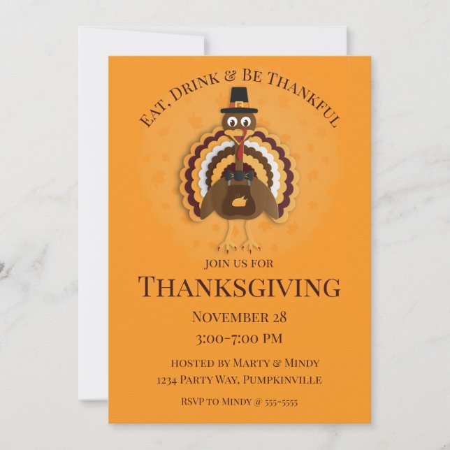 Papercut Turkey Pilgrim Thanksgiving Inbjudningar (Framsida)