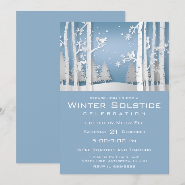 Papercut Winter Forest och Squirrels Inbjudningar (Fram/baksida)