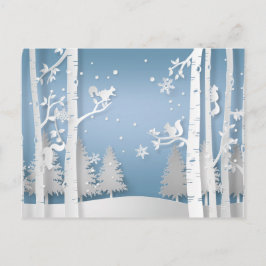 Papercut Winter Forest och Squirrels jul Vykort