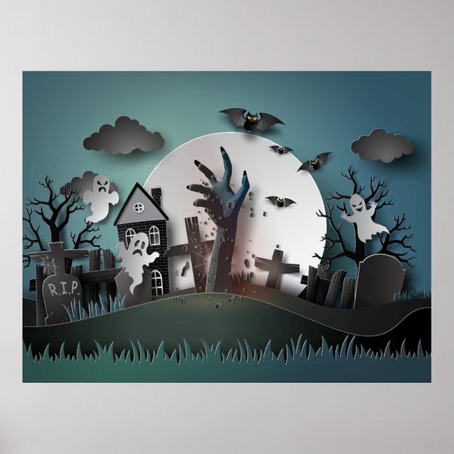 Papercut Zombie Graveyard & Spöken Poster (Framsidan)