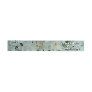 Paperwhite Narcissus delikata vita blommor Etikettband