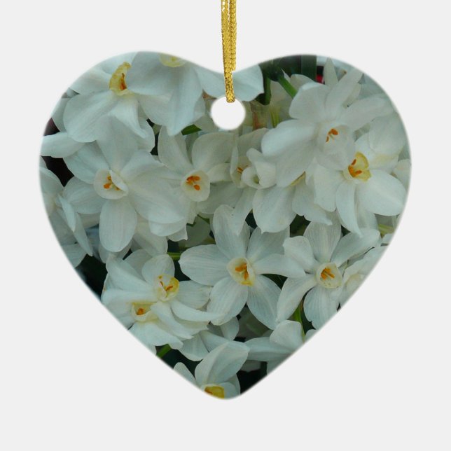 Paperwhite Narcissus delikata vita blommor Julgransprydnad Keramik (Framsidan)