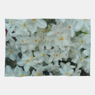 Paperwhite Narcissus delikata vita blommor Kökshandduk