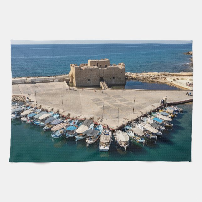 Paphos Castle Harbour Tea Towel - original-foto Kökshandduk (Horisontell)