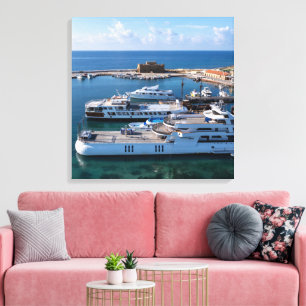 Paphos Castle och Boats Canvastryck