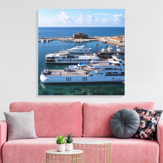 Paphos Castle och Boats Canvastryck (Insitu (Vardagsrum))