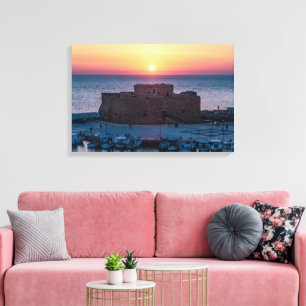 Paphos Castle vid sunset, drone view Canvastryck