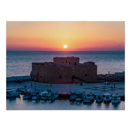 Paphos Castle vid sunset, drone view Perfect Poster