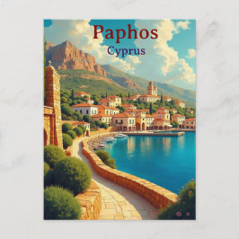 Paphos Cyprus vintage travel illustration Vykort