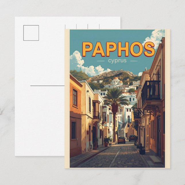Paphos gamla stad - Cypern souvenir Helg Vykort (Fram/baksida)