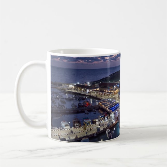 Paphos nattvy över hamnen av Paphos Life Kaffemugg (Vänster)