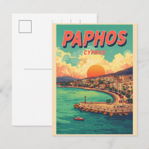 Paphos strand solnedgång, Cypern resminne souvenir Helg Vykort