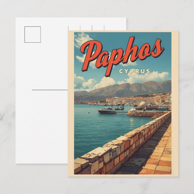 Paphos vattenutsikt, Cypern souvenirpresenter för  Helg Vykort (Fram/baksida)