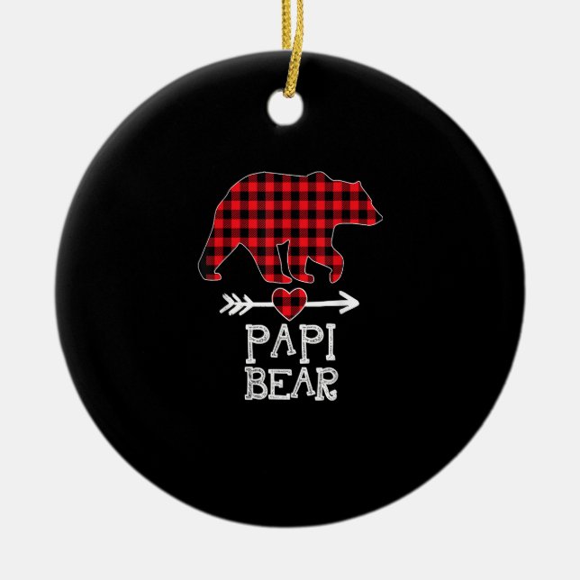 Papi Bear jul jul Pajama Red Play Buffalo Famil Julgransprydnad Keramik (Framsidan)