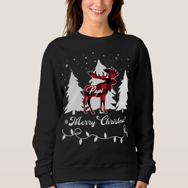 Papi Moose Buffalo Red Plaid Christmas Matching Fa T Shirt (Framsida)
