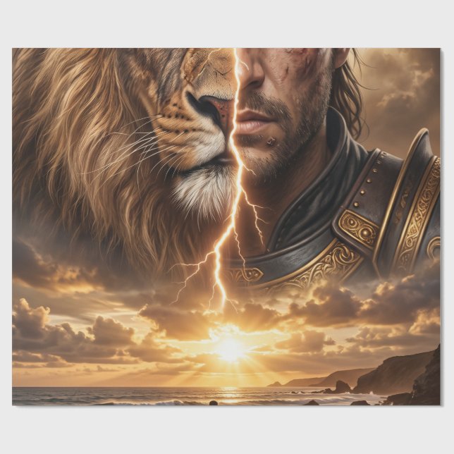 Papier cadeau Epic Lion and Warrior Sunset Presentpapper (Platt)