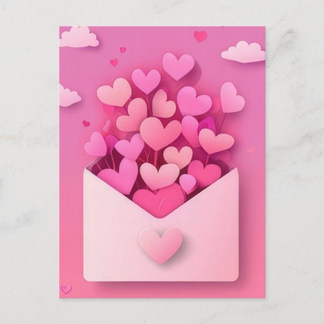 Papierschnitt pinke Herzen Valentinstag Vykort (Framsida)