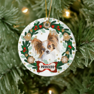 Papilling Hund Juli Cute Hund Cookie-krans Julgransprydnad Keramik