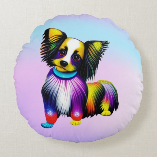 Papillion Pop Art Pastel Rund Kudde (Framsidan)