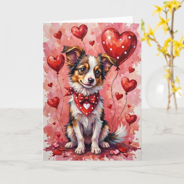 Papillon Alla hjärtans dag hund med hjärtan röda Kort (Gul blomma)