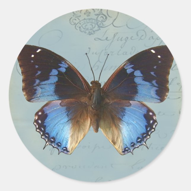 Papillon bleu runt klistermärke (Framsida)