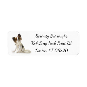 Papillon Brown & White Puppy Hund Returadress Etikett