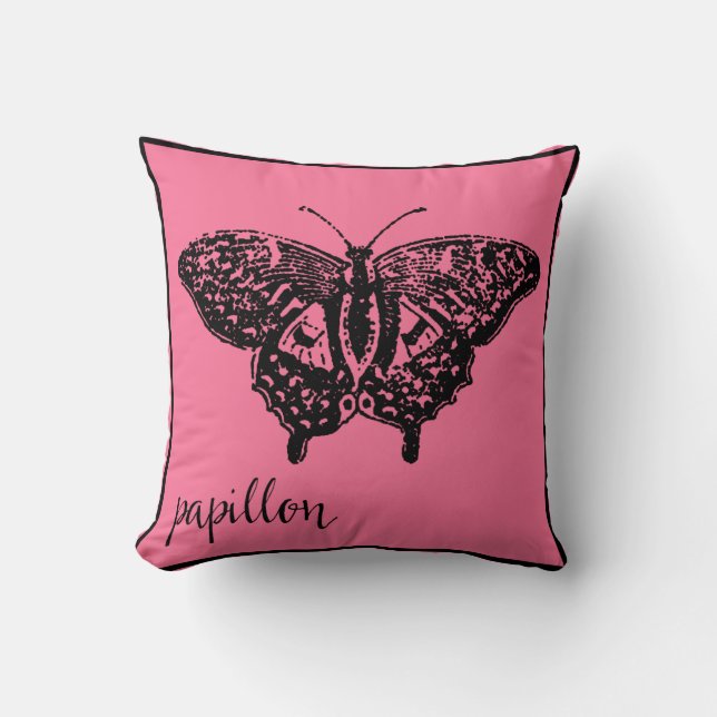 Papillon Butterfly i Fransk Paris Rosa Pillow Kudde (Framsida)